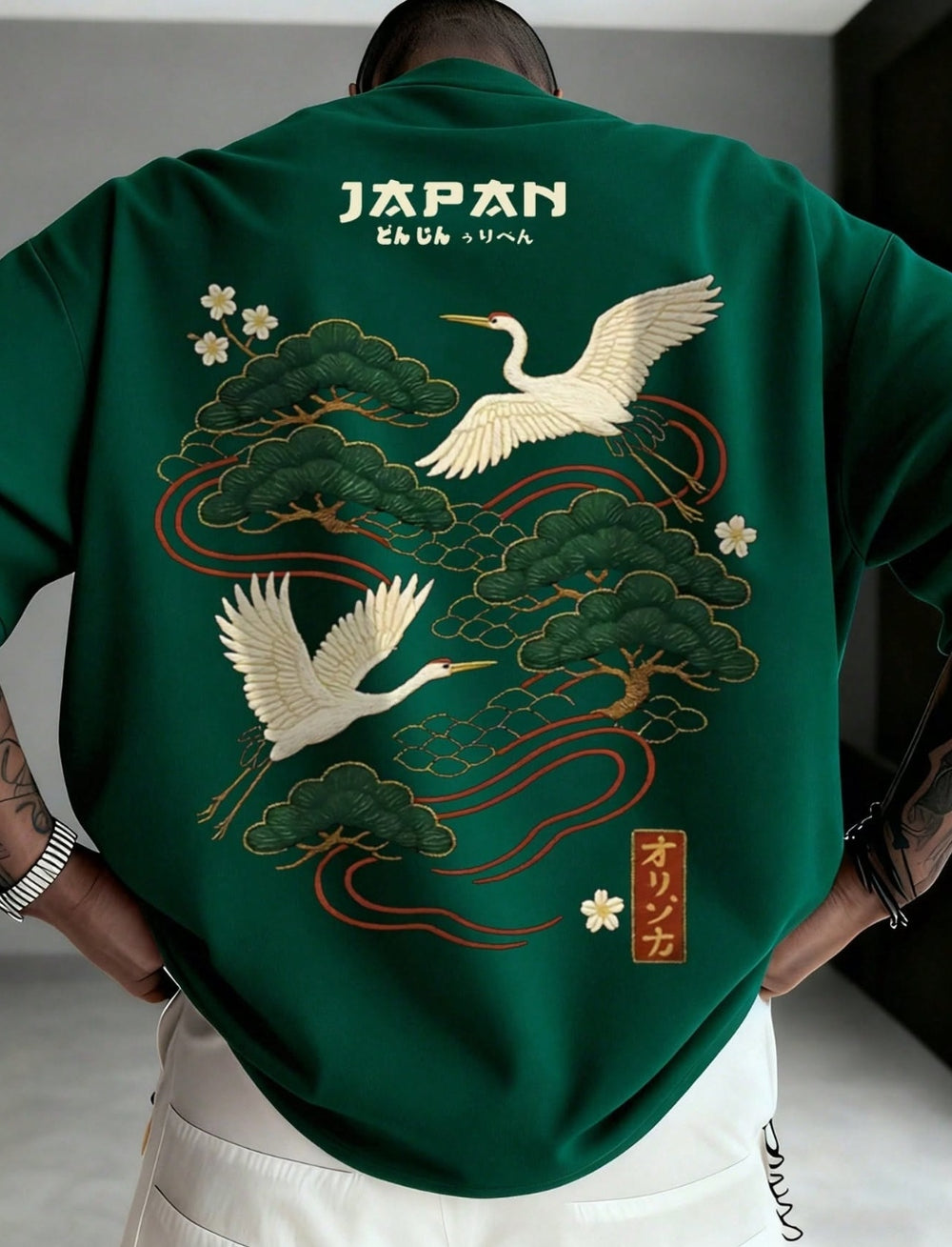 Japanese Crane & Pine Tree Oversized Tee