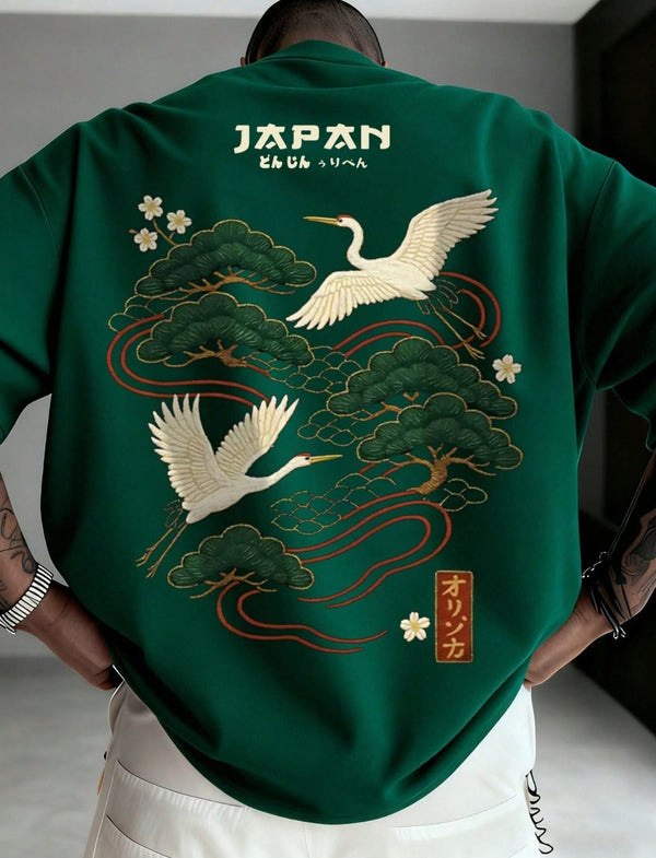 Japanese Crane & Pine Tree Oversized Tee